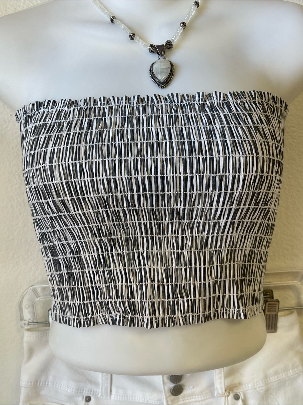 Carmar Black & White Smocked Strapless Tube Top